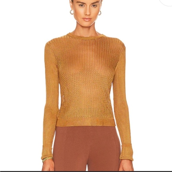 NWT H20 crew neck sweater gold tiger eye Color long sleeve open knit XS - Picture 2 of 10